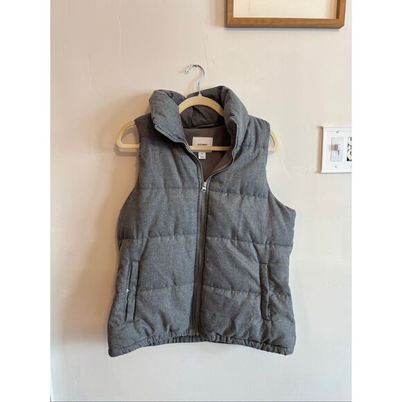 Old Navy Women Puffy Quilted Vest Size Medium Gray Fleece Lining - Picture 2 of 5